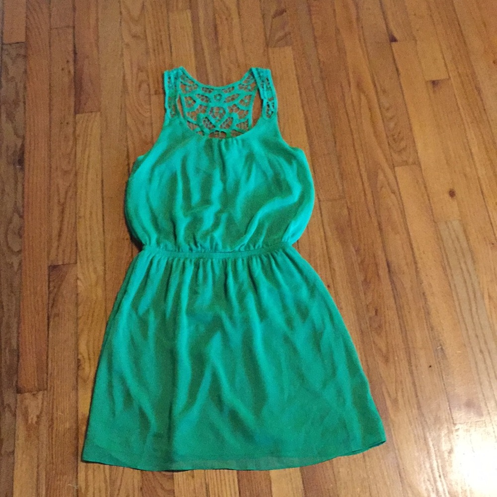 Green crochet back dress